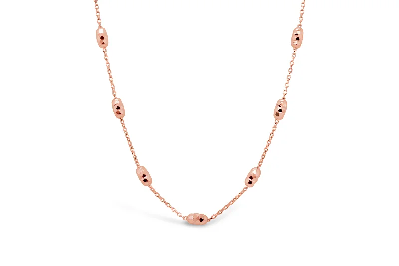 personalized engraved signet ring Rose Gold Diamond Cut Beaded Necklace