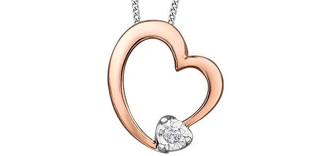 modern geometric silver ring Rose Gold & Diamond Heart Pendant