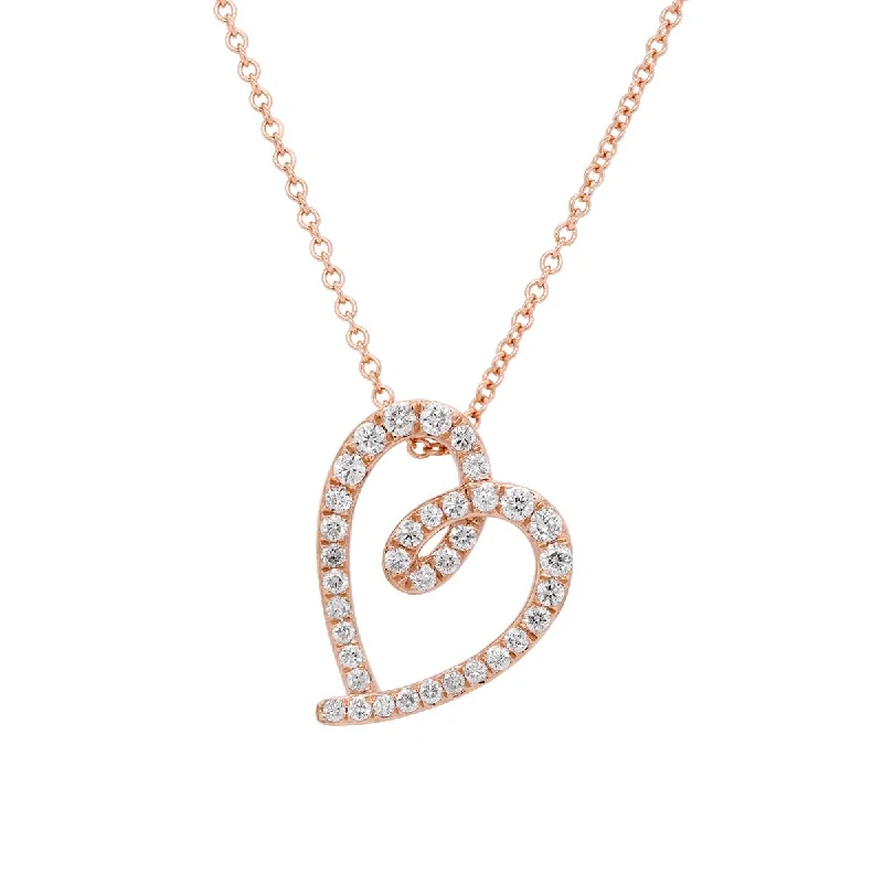 emerald-cut aquamarine necklace ROSE GOLD HEART SHAPED PENDANT NECKLACE WITH ROUND DIAMONDS, .29 CT TW