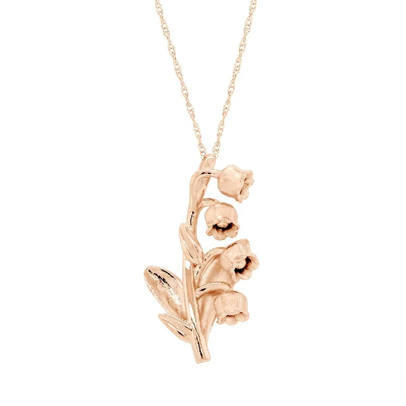 classic cubic zirconia pendant ROSE GOLD NECKLACE WITH LILY OF THE VALLEY PENDANT