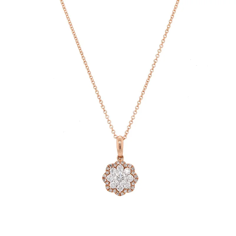 vintage-style diamond halo ring ROSE GOLD PENDANT NECKLACE WITH DIAMOND CLUSTER SETTING, .49 CT TW