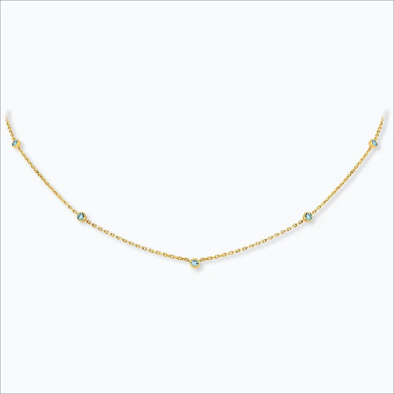 celestial crescent moon bracelet 5 Stone 18K Gold Necklace w. Aquamarine