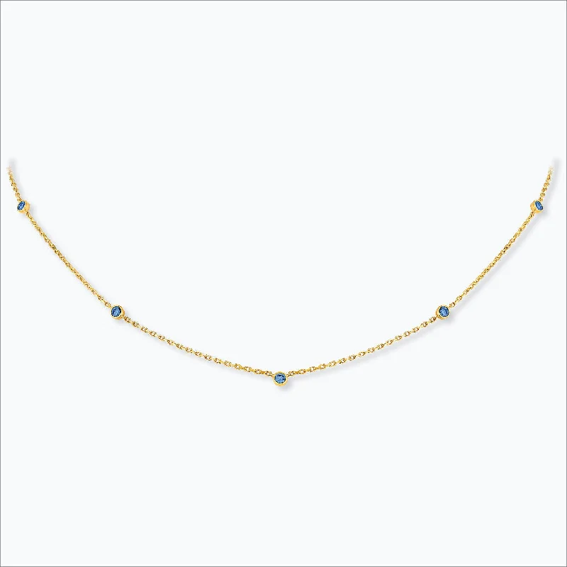 infinity knot wedding band 5 Stone 18K Gold Necklace w. Blue Sapphires
