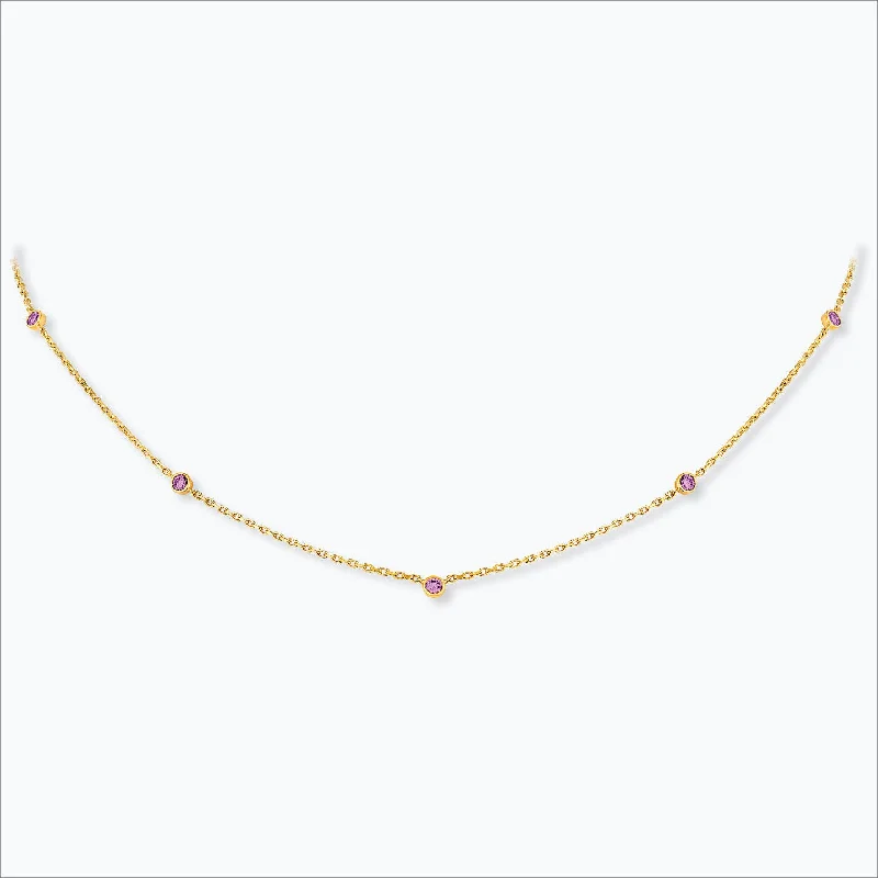gold-plated figaro chain 5 Stone 18K Gold Necklace w. Pink Sapphires