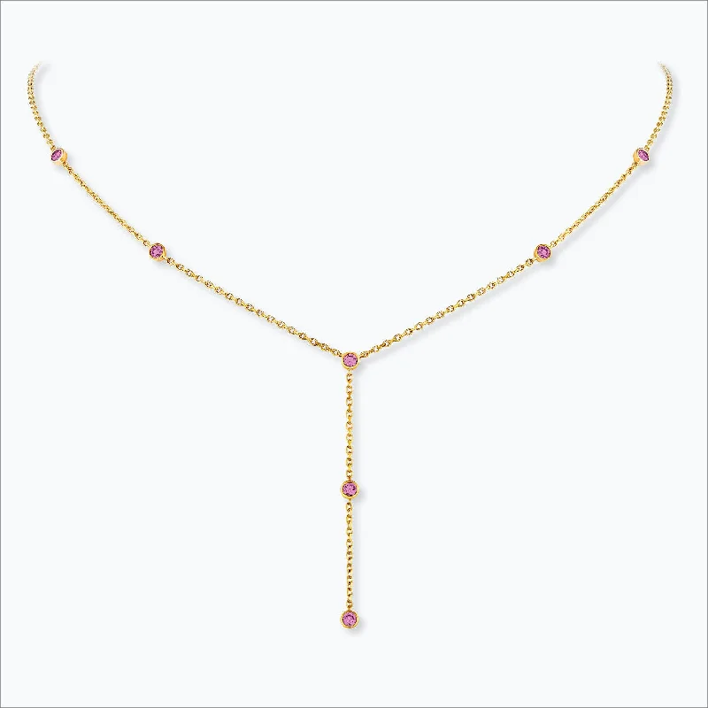 simple gold bar stud earrings 7 Stone 18K Gold Necklace w. Pink Sapphires