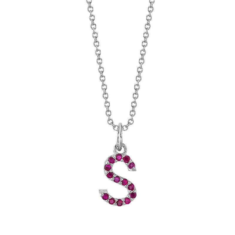 S Initial Birthstone Charm Necklace