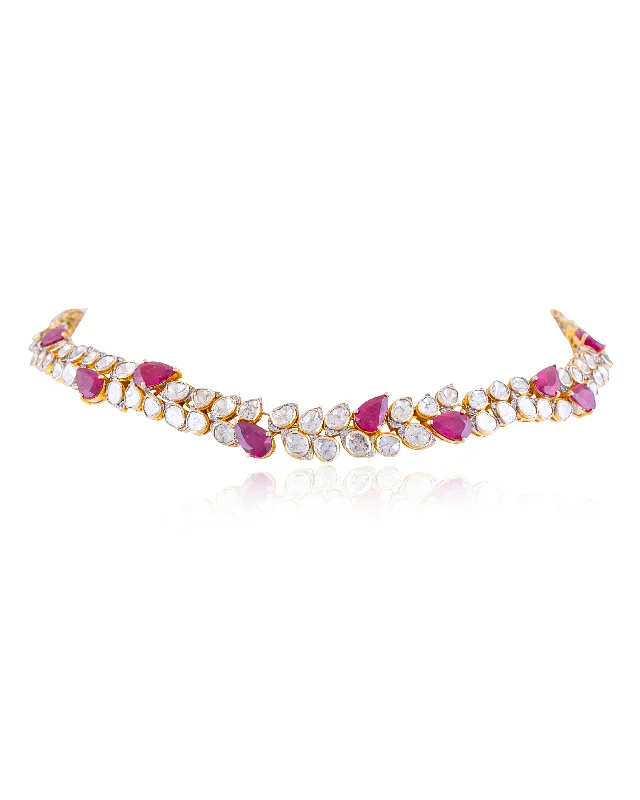 round cut diamond engagement ring Saba Polki And Diamond Necklace