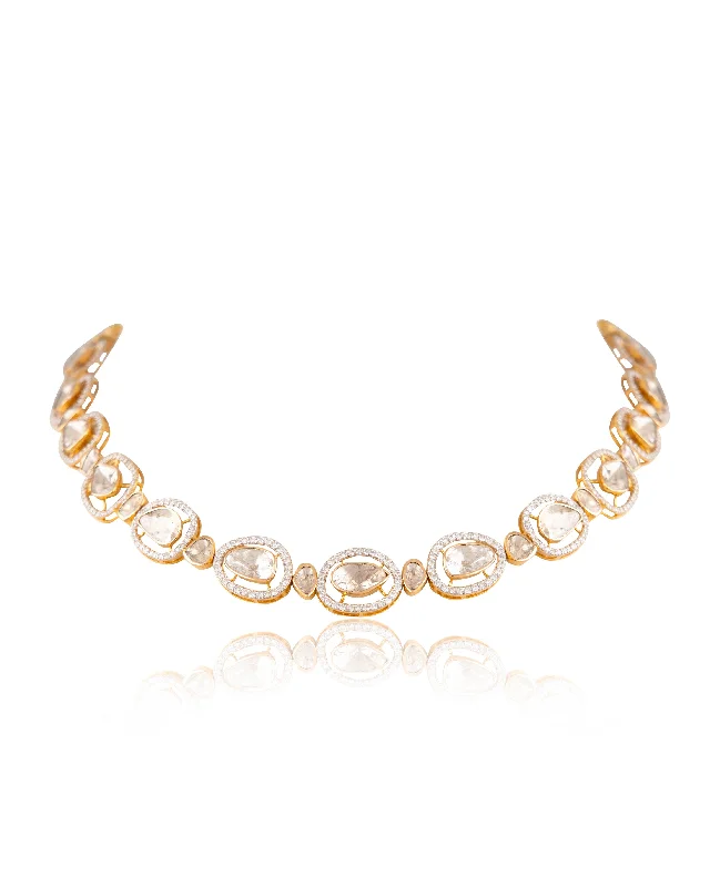 modern hexagon stud earrings Sakina Polki  And Diamond Necklace