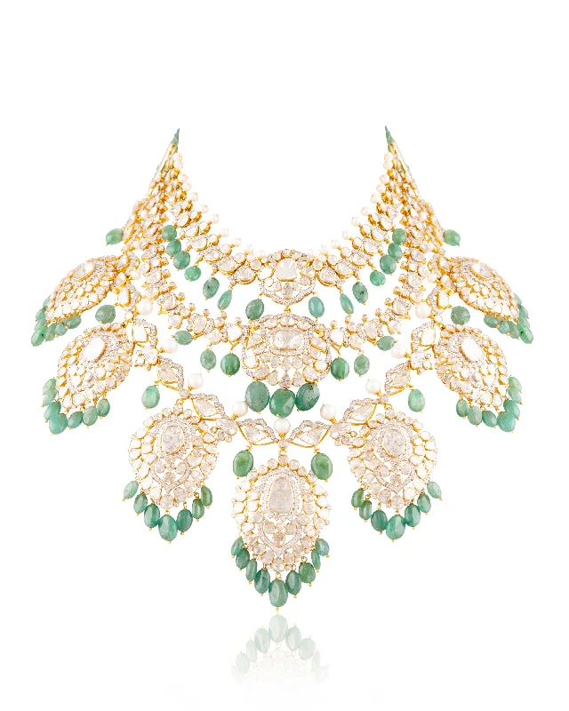 silver lotus flower earrings Samiya Polki And Diamond Necklace