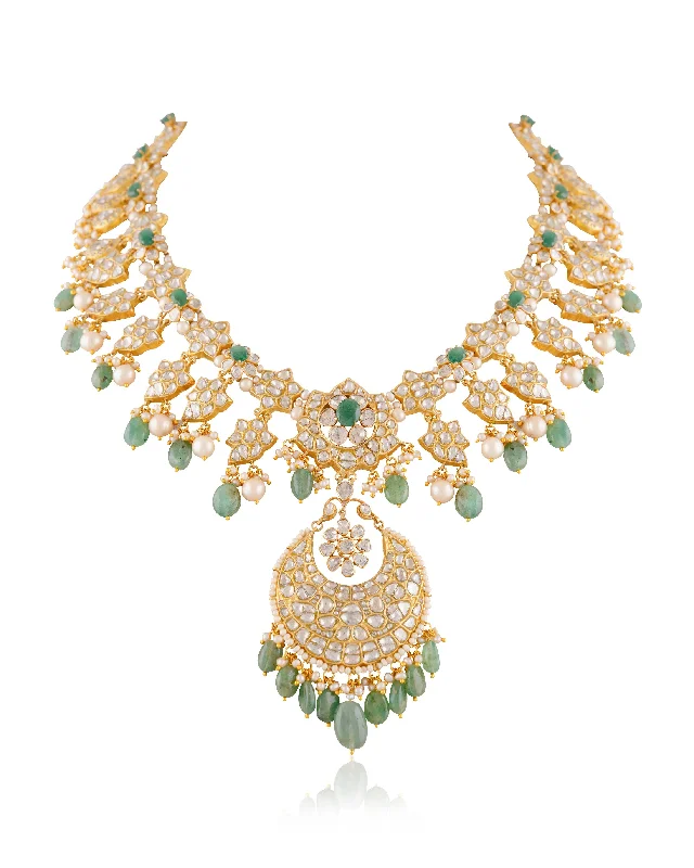 vintage-style floral brooch Sanchita Polki Long Necklace