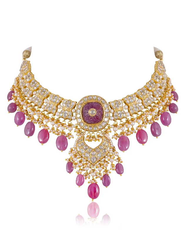 diamond halo pendant necklace Shehnaz Polki Necklace