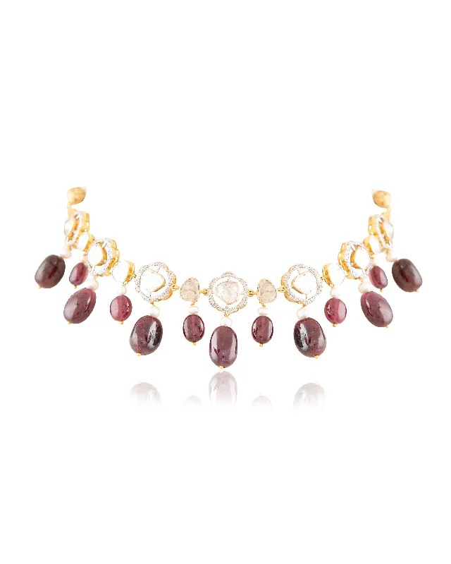 dainty gemstone choker necklace Shifa Polki And Diamond Choker