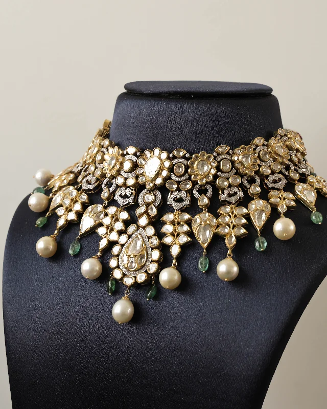 dainty gemstone drop earrings Shiza Jadau Polki And Diamond Necklace
