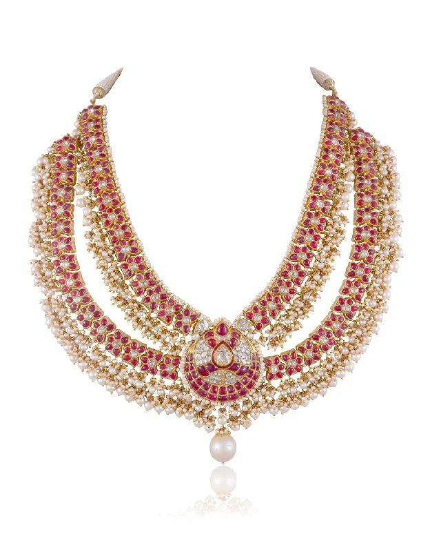 sterling silver herringbone chain Siddhi Polki Long Necklace