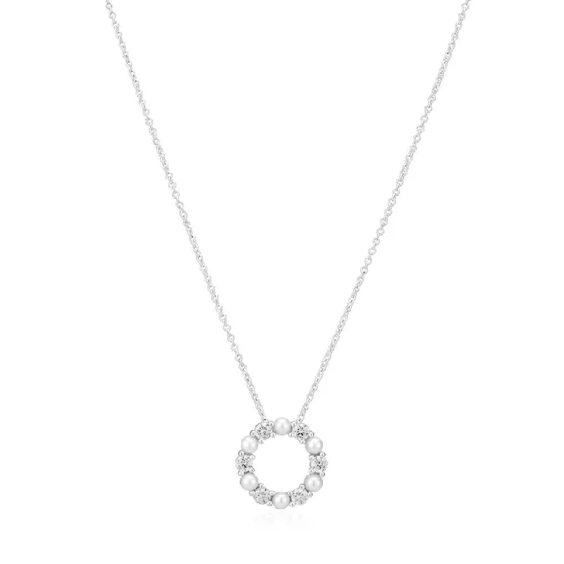 handmade wooden bead necklace Biella Perla Silver Necklace w. Zirconia & Pearl