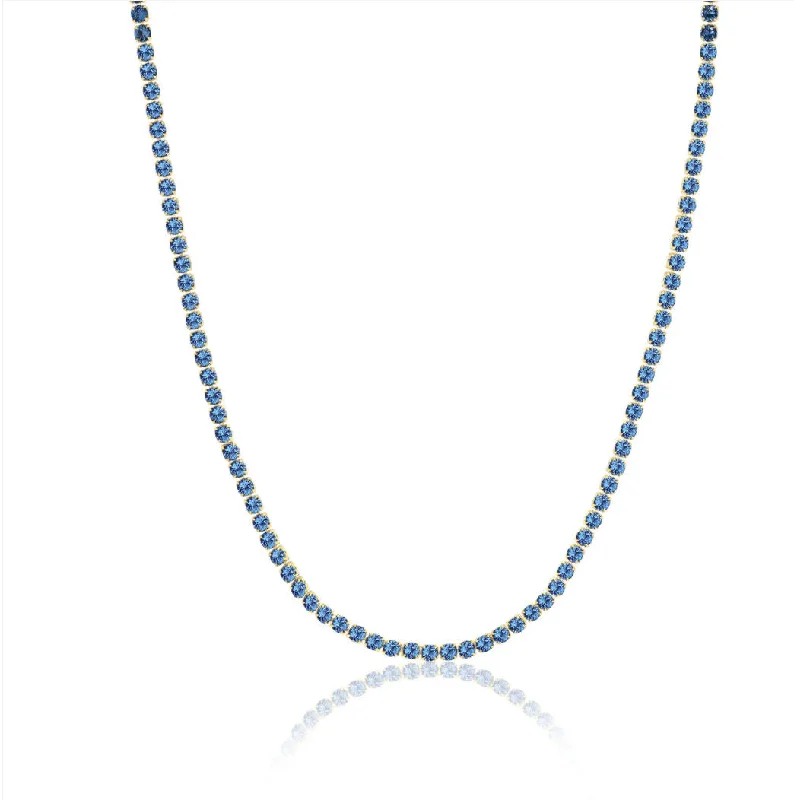 minimalist crystal quartz ring Ellera Grande 18K Gold Plated Necklace w. Blue Zirconias