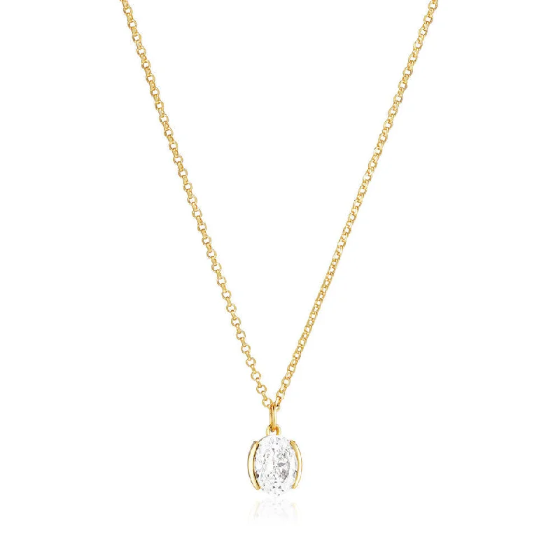 modern geometric silver ring Ellisse Carezza 18K Gold Plated Necklace w. Pink Zirconia