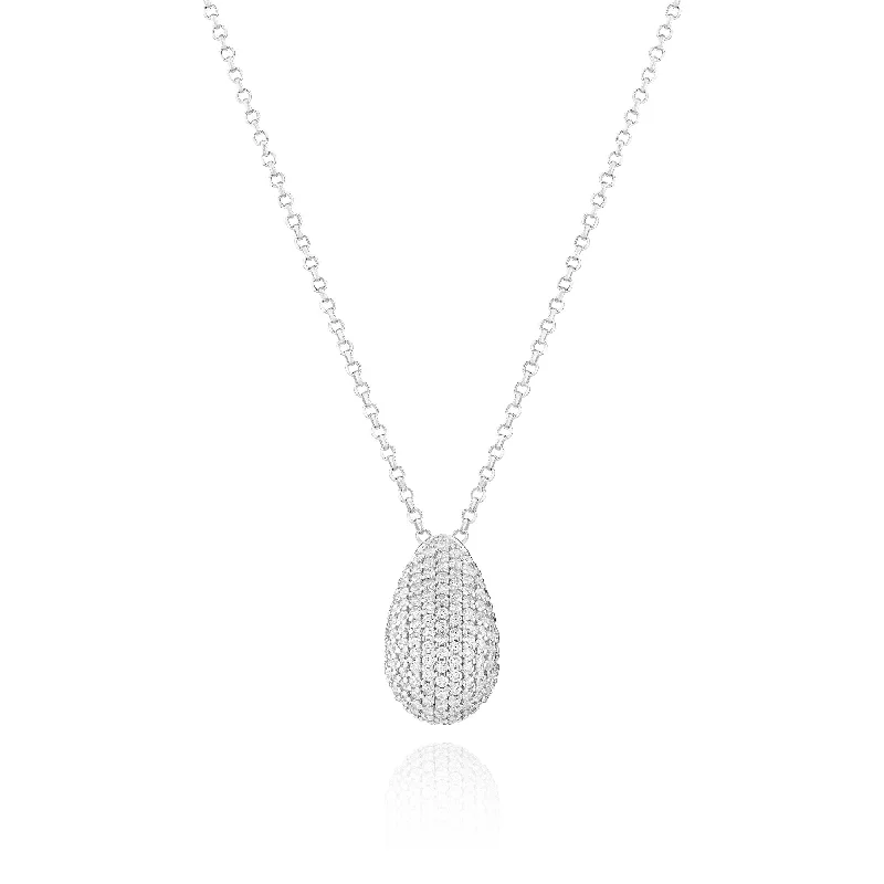 handcrafted raw crystal pendant Goccia Altro Silver Necklace w. Zirconia