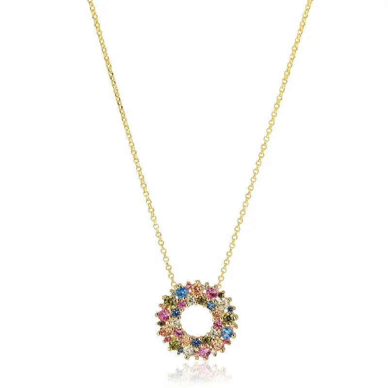 emerald-cut engagement ring halo Livigno 18K Gold Plated Necklace w. Colored Zirconias