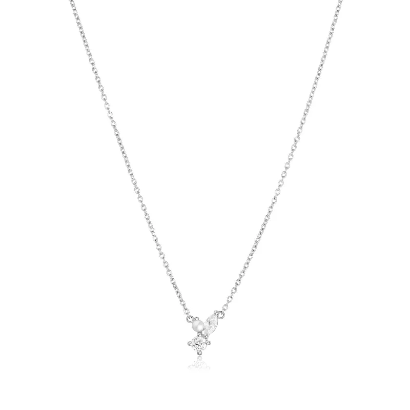 gold engagement ring vintage Adria Tre Piccolo Silver Necklace w. White Zirconias & Pearl