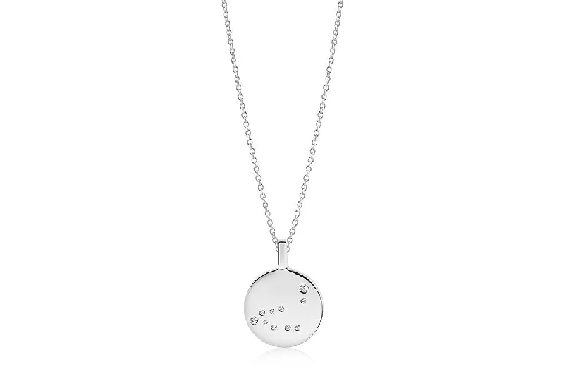 silver wave ring dainty Zodiaco Capricorn Silver Necklace w. White Zirconias