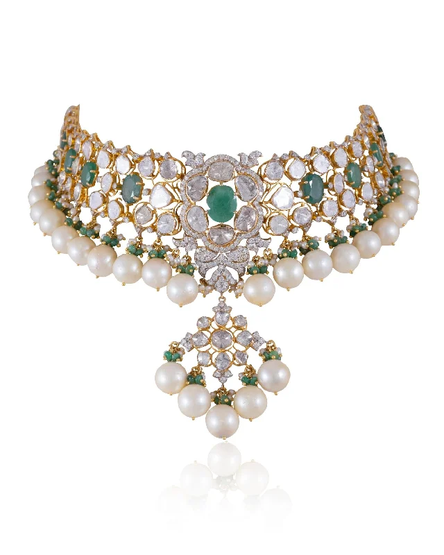 vintage platinum wedding band Sikha Polki And Diamond Necklace