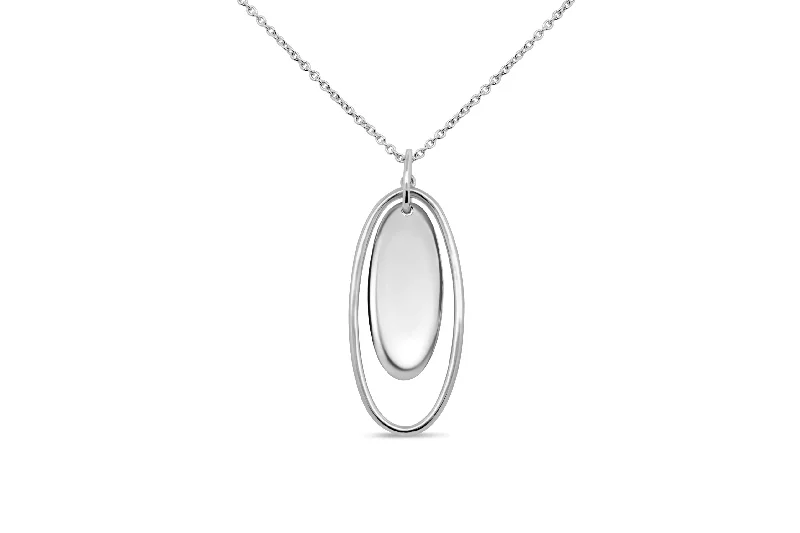 fine silver herringbone necklace Silver Elongated Oval Necklace