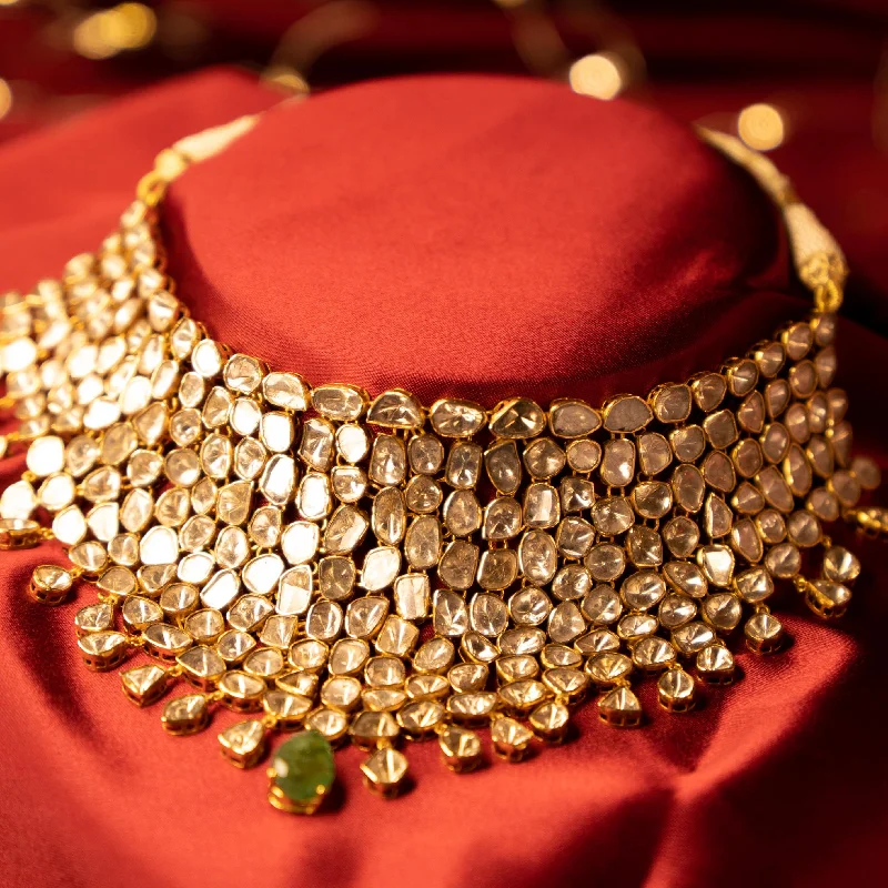 geometric diamond earrings gold Simran Polki Choker
