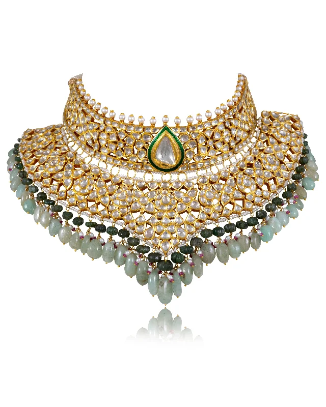 gold and turquoise statement ring Siya Jadau Polki Choker