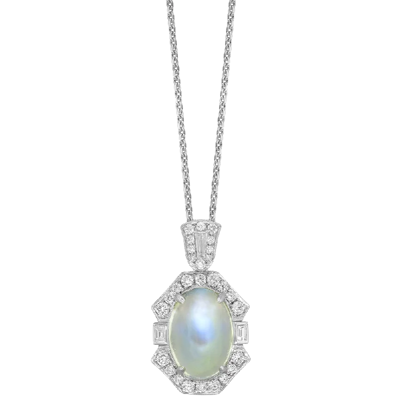 personalized photo locket necklace 0.70CT DIAMOND 7.26CT MOONSTONE PENDANT
