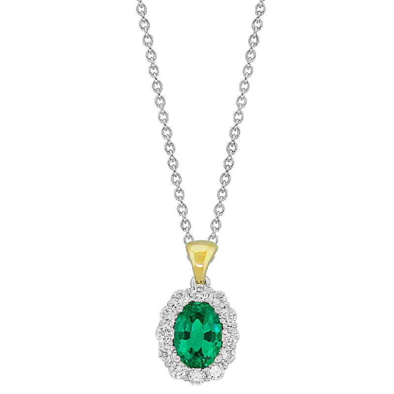 minimalist horseshoe necklace gold .36 CT DIAMOND .80 CT EMERALD PENDANT