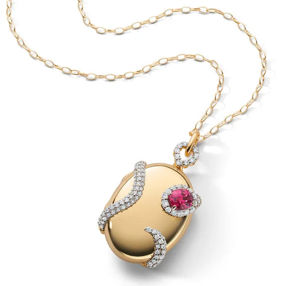cubic zirconia tennis necklace Special Edition Red Spinel and Diamond Snake Locket Necklace
