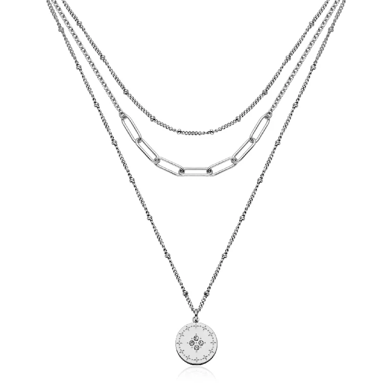 minimalist cuff bracelet adjustable Stainless Steel CZ Triple Necklace