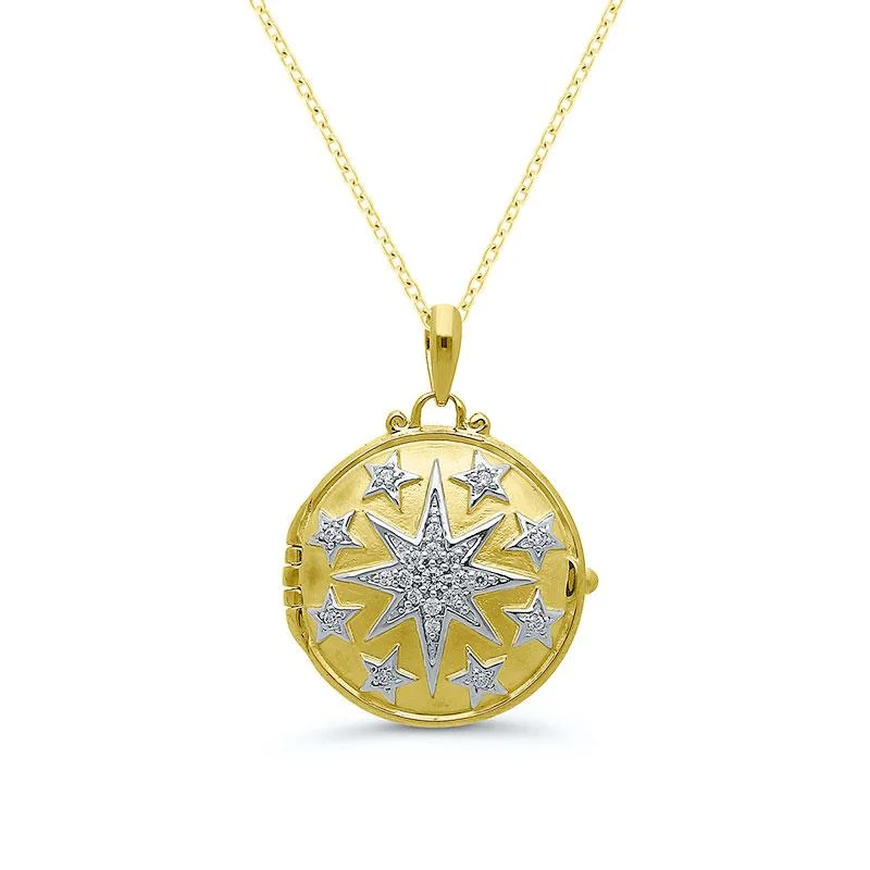 vintage gold engagement ring STAR THEME DIAMOND LOCKET