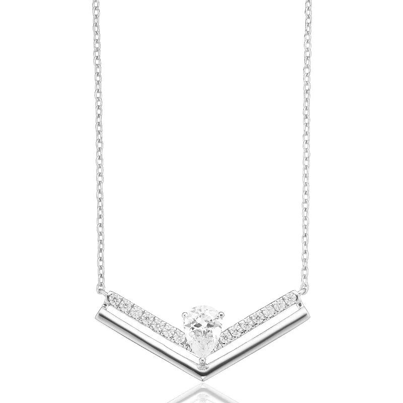 men’s titanium ring with diamonds Sterling Silver 40-45cm with Pear & Round Cut White Cubic Zirconia Necklace