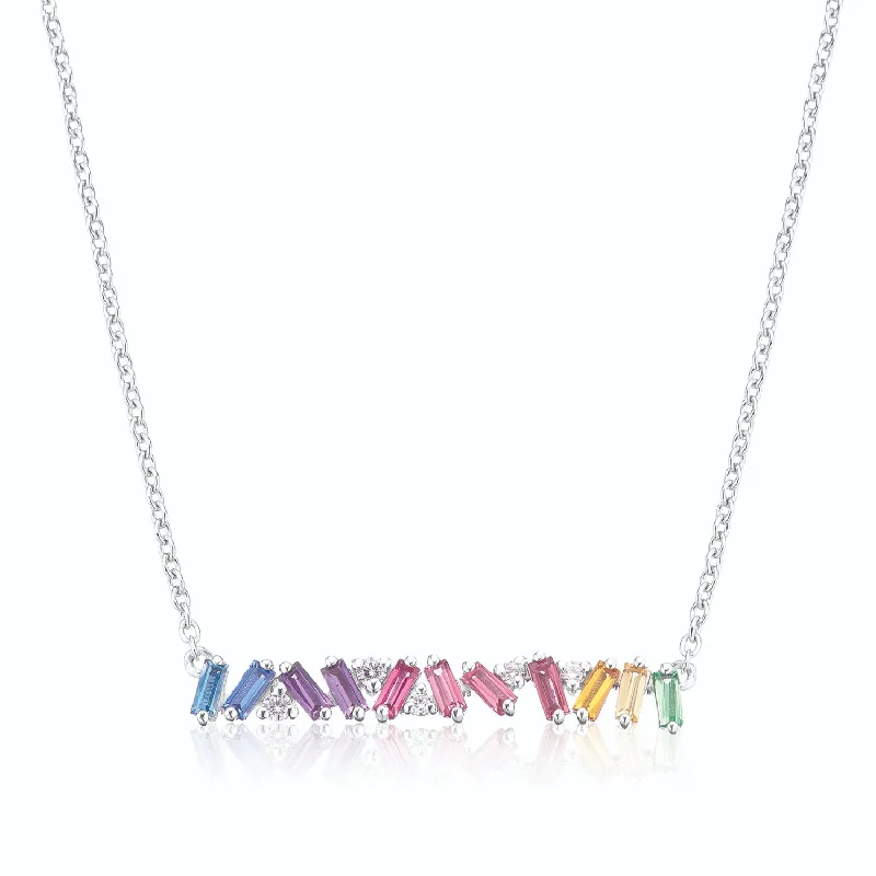 luxury diamond anniversary band Sterling Silver 40-45mm with Baguete & Round Cut Cubic Zirconia Rainbow Necklace