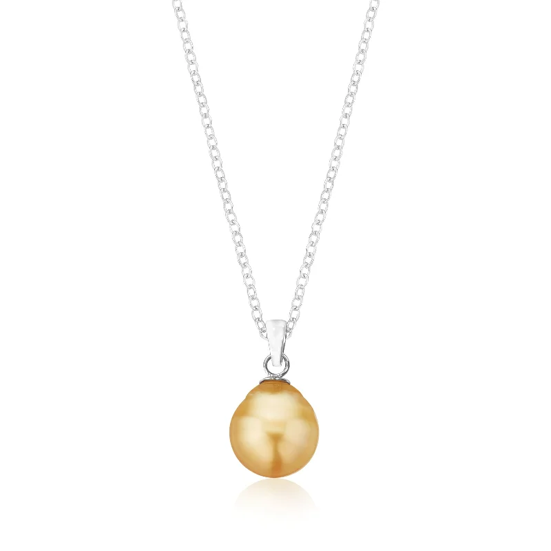 dainty cherry blossom ring Sterling Silver 9-11mm Golden South Sea Pearl Pendant