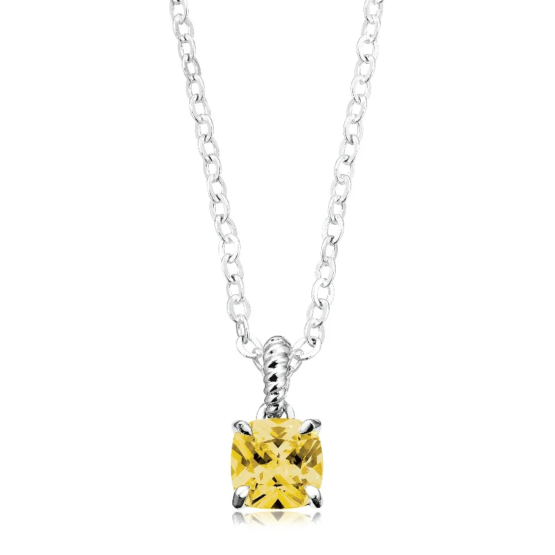 emerald cut diamond wedding ring Sterling Silver Cush 6x6mm Yellow Pendant