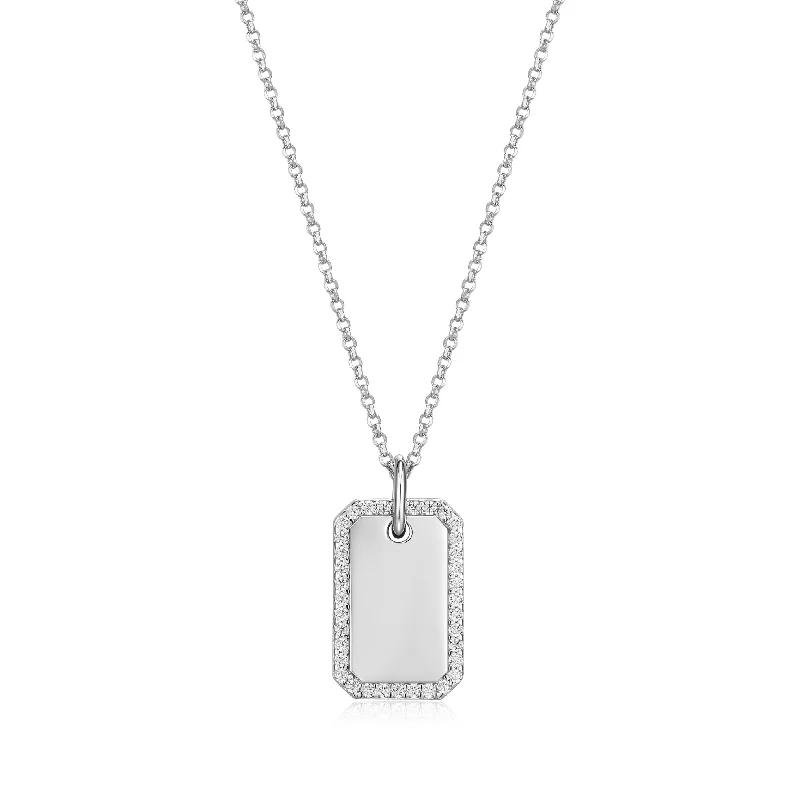 emerald-cut ruby eternity ring Sterling Silver CZ Dog Tag Necklace