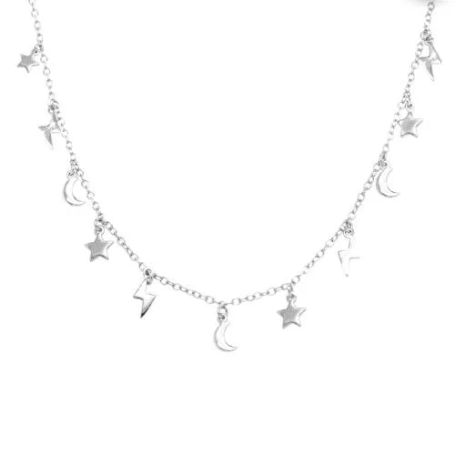 silver rope chain men Sterling Silver Moon & Star Necklace