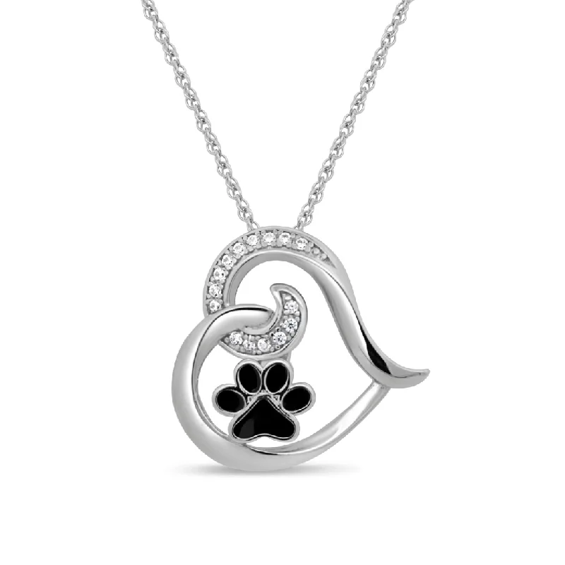 handmade wooden bead necklace Sterling Silver Paw Print Heart Necklace