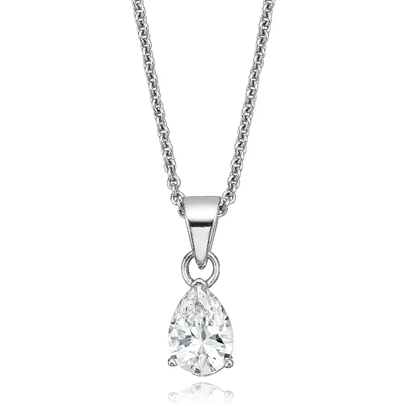 dainty gemstone choker necklace Sterling Silver Pear Cut Cubic Zirconia Pendant