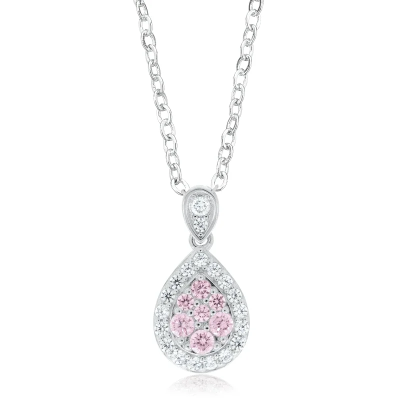 handmade wooden bead necklace Sterling Silver Round Pink & White Cubic Zirconia Pendant