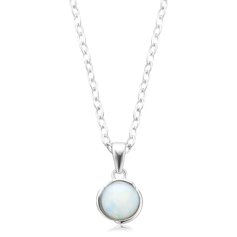 handcrafted gemstone pendant Sterling Silver Round Cut 6mm Opal Pendant