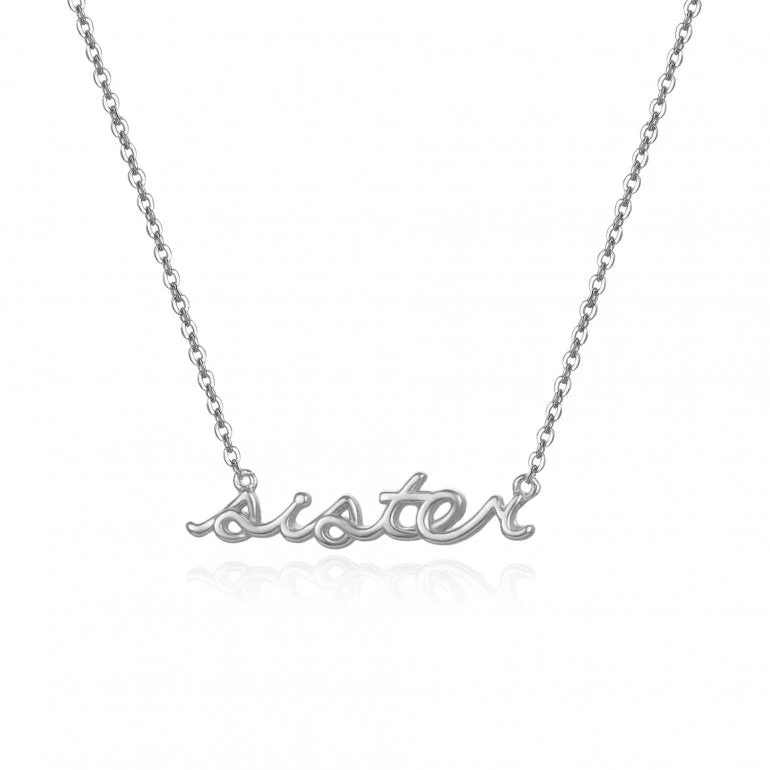 personalized hand-stamped bar ring Sterling Silver Sister Necklace