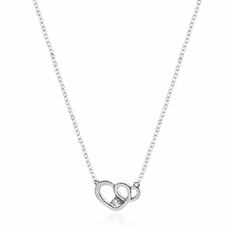 custom initial pendant necklace Sterling Silver with 2.5mm Round Brilliant Cut Cubic Zirconia Interlock Heart Necklace