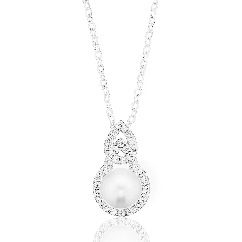 unique wooden bead necklace Sterling Silver with 8-8.5mm Freshwater Pearl & Cubic Zirconia Pendant