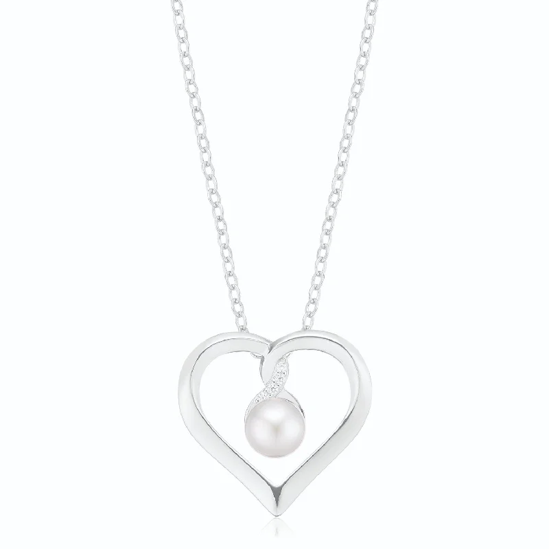 rose gold bezel ring Sterling Silver with Round Brilliant Cut 7.5mm Fresh Water Pearls & Cubic Zirconia Pendant