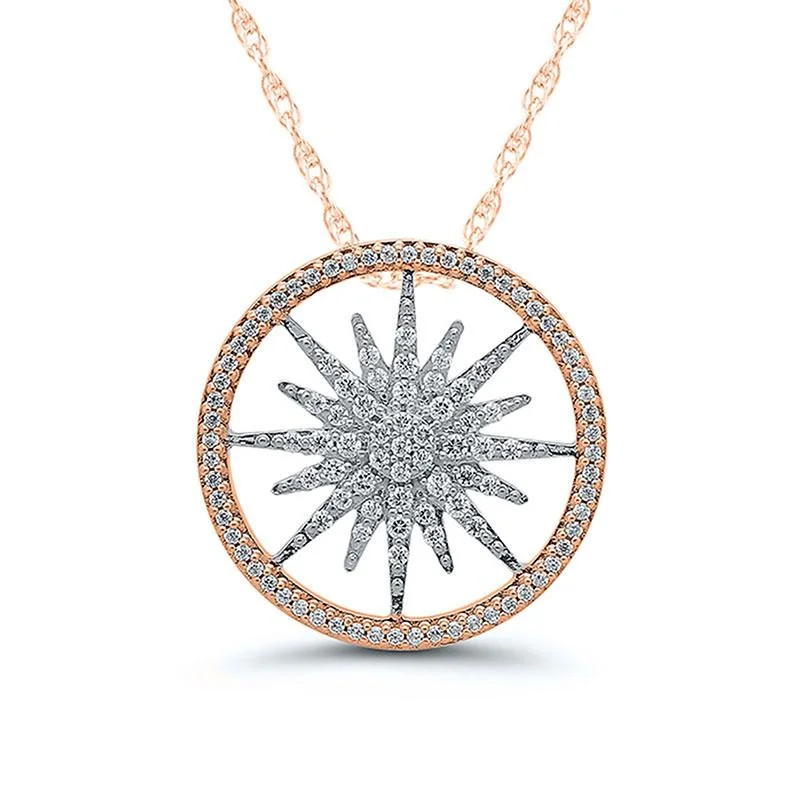 rose gold cubic zirconia earrings SUN BURST DIAMOND PENDANT