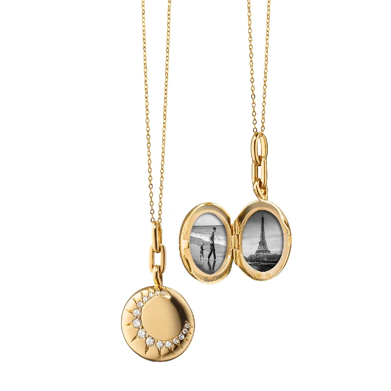 celestial lunar eclipse pendant "SUN" GOLD LOCKET NECKLACE WITH DIAMONDS